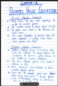 Chapter 2: Olympism Value Education Class 11 Physical Education Handwritten Notes PDF Download