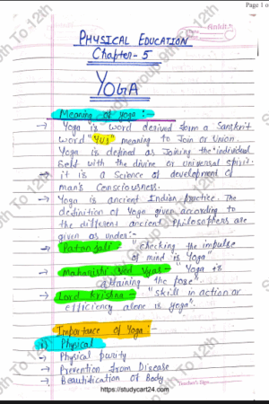 Chapter 3: Yoga Class 11 Physical Education Handwritten Notes PDF Download