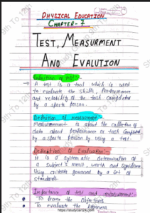 Chapter 6: Test Measurement and Evaluation Class 11 Physical Education Handwritten Notes PDF Download