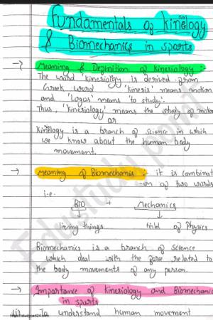 Chapter 8: Fundamentals of Kinesiology and Biomechanics in Sports Class 11 Physical Education Handwritten Notes PDF Download