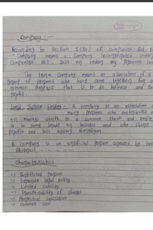 Company Law or Corporate law – BCom 2nd year Handwritten Notes PDF