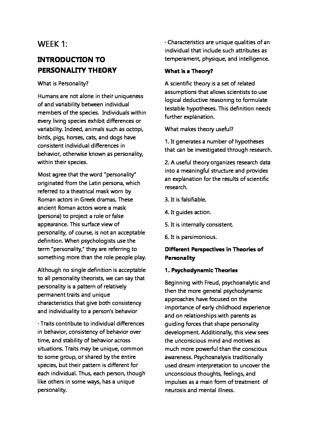 Psychology: THEORIES OF PERSONALITY Notes PDF | Typed Notes