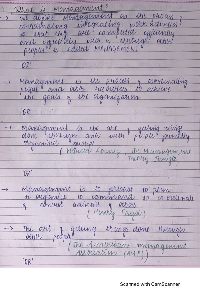 Notes of Management and it’s concept | Best Handwritten Notes