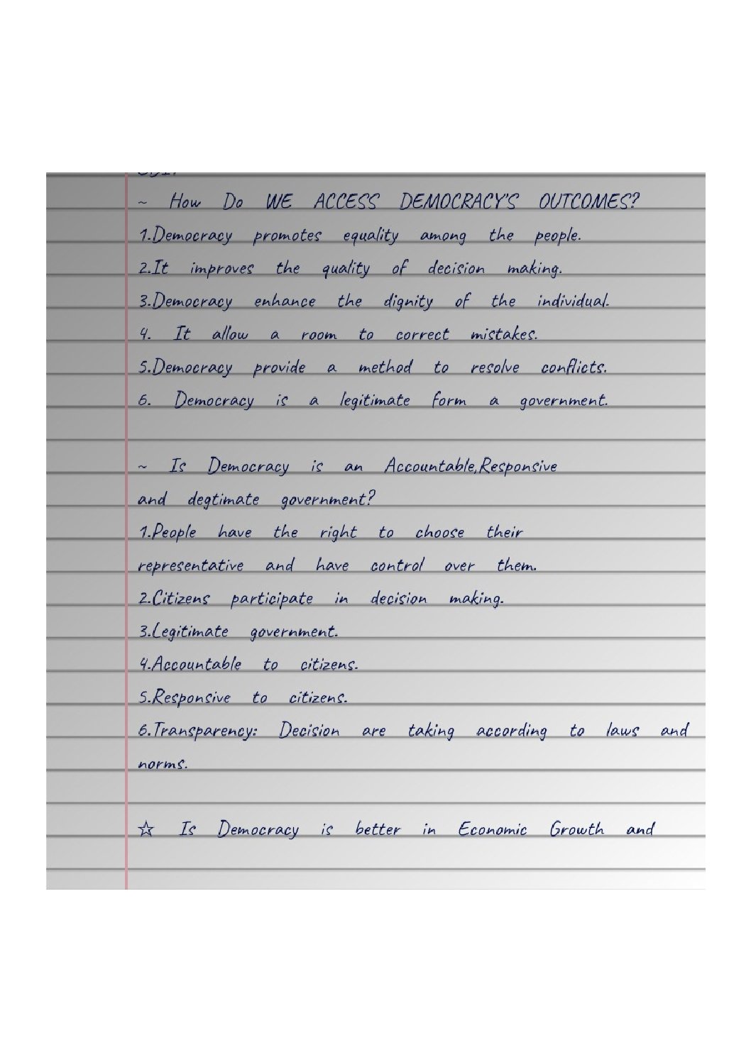 Class 10 Civics Chapter-7 Outcomes of Democracy Handwritten Notes