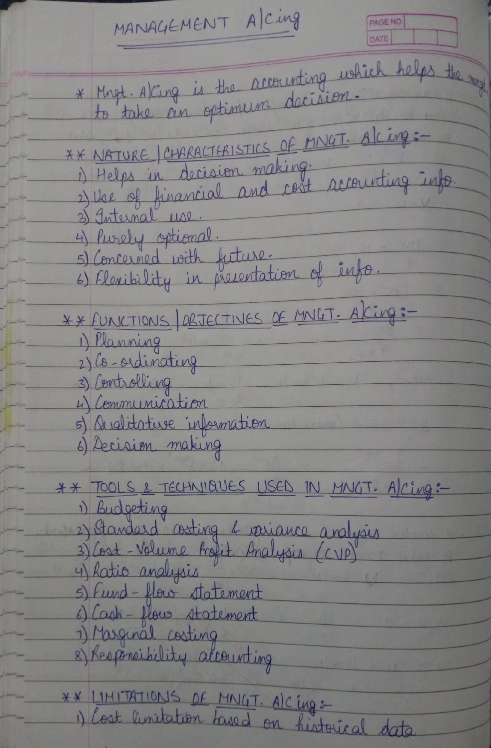 Management Accounting Handwritten Notes PDF